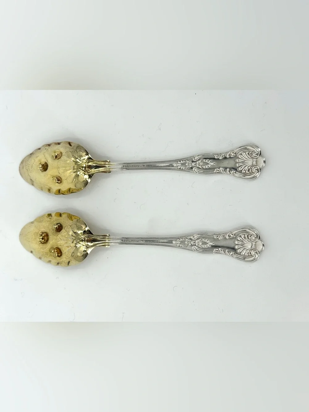 Vintage Reed And Barton Kings Silver plated Berry Serving Spoons Gold vermeil